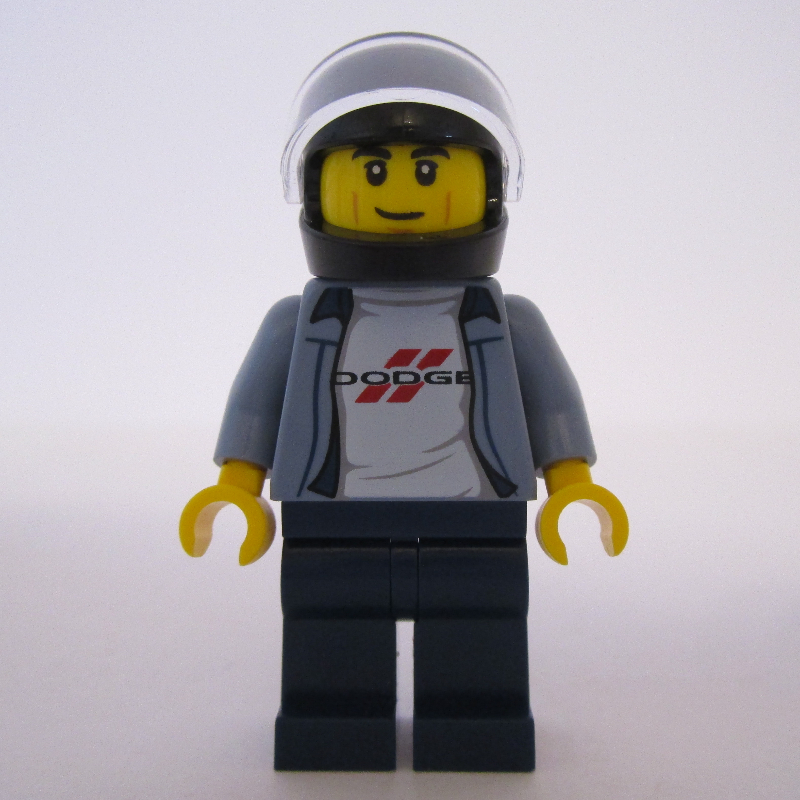 LEGO Race Driver, Sand Blue Torso, Dark Blue Legs, Black Helmet, Dodge (fig-007499)