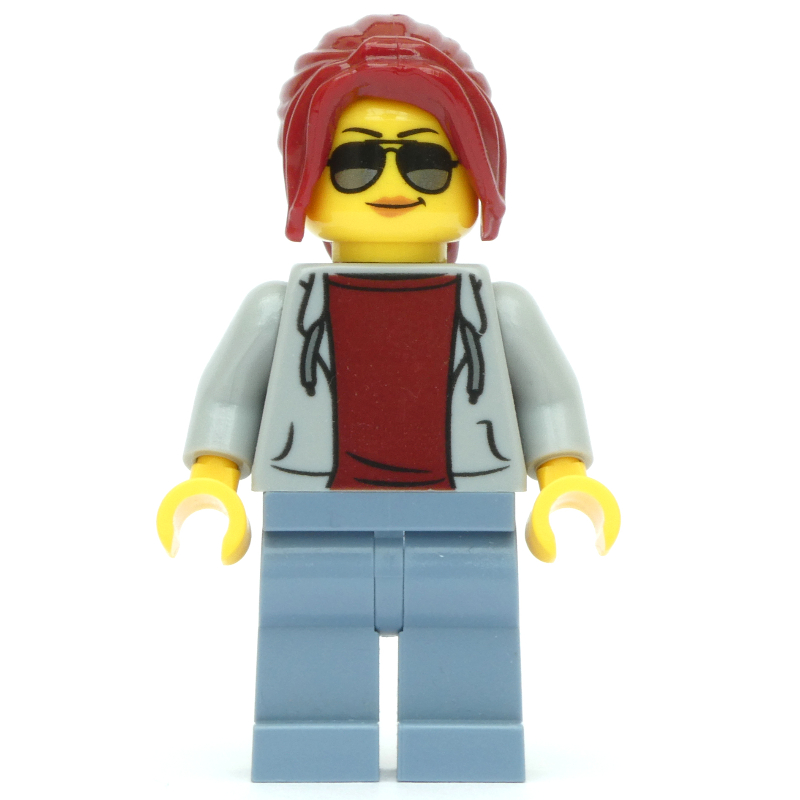 LEGO Track Official, Light Bluish Gray Torso, Sand Blue Legs, Dark Red Hair (fig-007501)