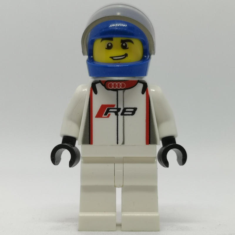 LEGO Race Driver, White Torso, White Legs, Blue Helmet, Audi (fig-007503)