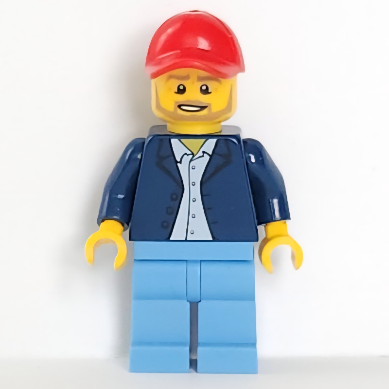 LEGO Race Official, Dark Blue Torso, Medium Blue Legs, Red Cap (fig-007505)