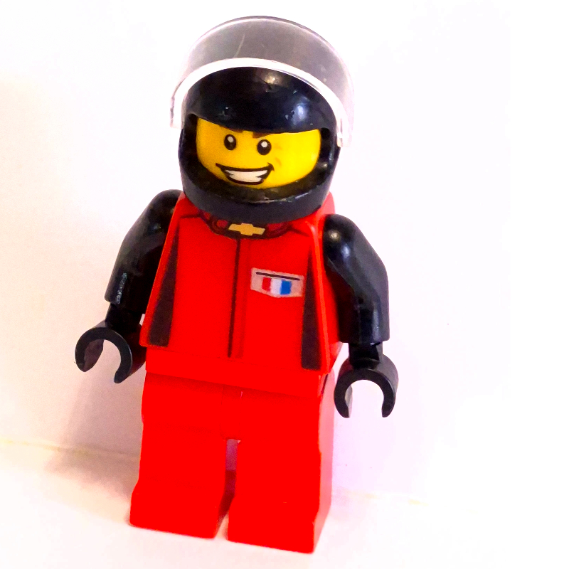 LEGO Race Driver, Red Torso, Red Legs, Black Helmet, Chevrolet (fig-007506)