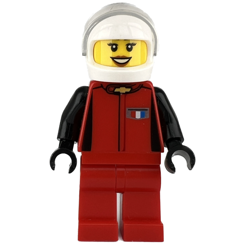 LEGO Race Driver, Red Torso, Red Legs, White Helmet, Chevrolet (fig-007507)