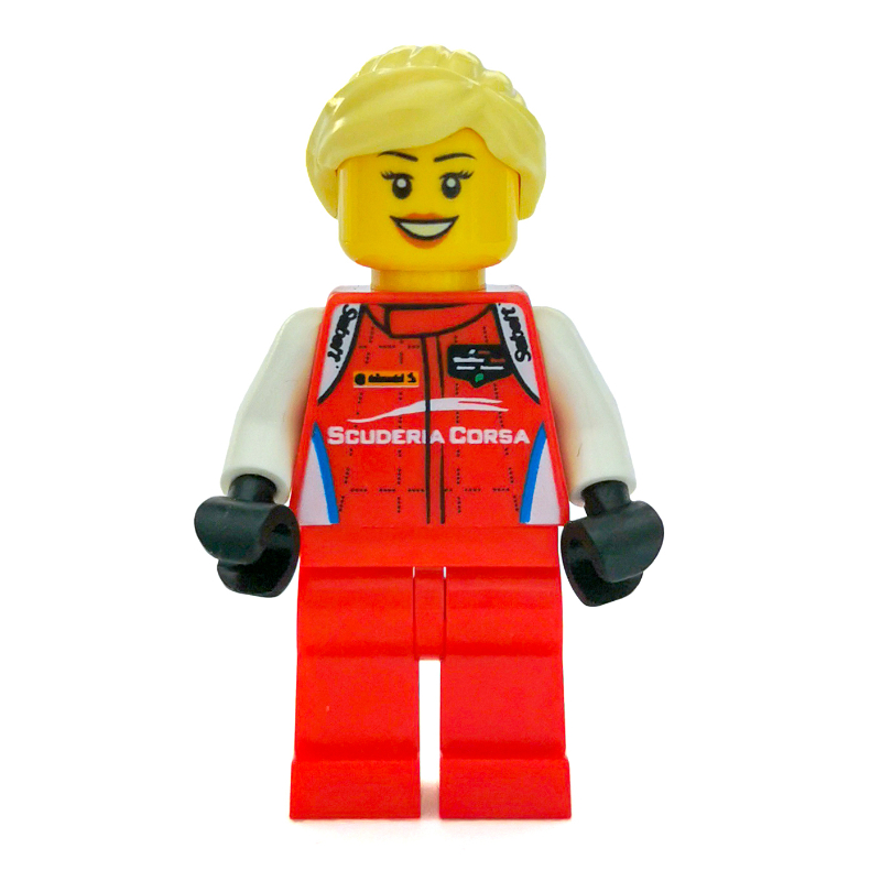 LEGO Race Driver, Red Torso, Red Legs, Black Helmet, Ferrari, Bright Light Hair (fig-007515)