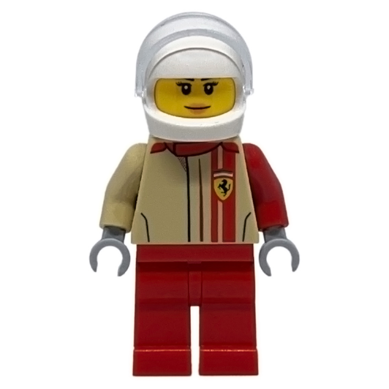 LEGO Race Driver, Tan Torso, Red Legs, White Helmet, Ferrari (fig-007520)