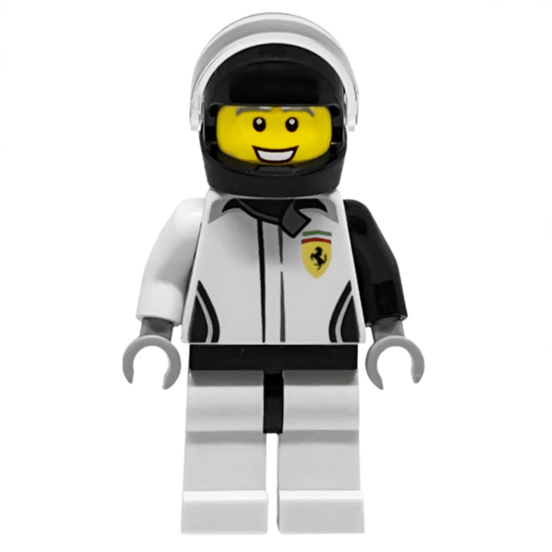 LEGO Race Driver, White Torso, White Legs, Black Helmet, Ferrari (fig-007522)