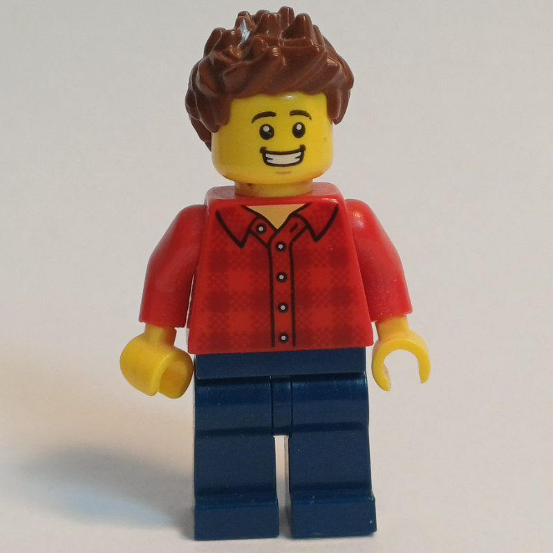 LEGO Red Torso, Dark Blue Legs, Reddish Brown Hair (fig-007541)