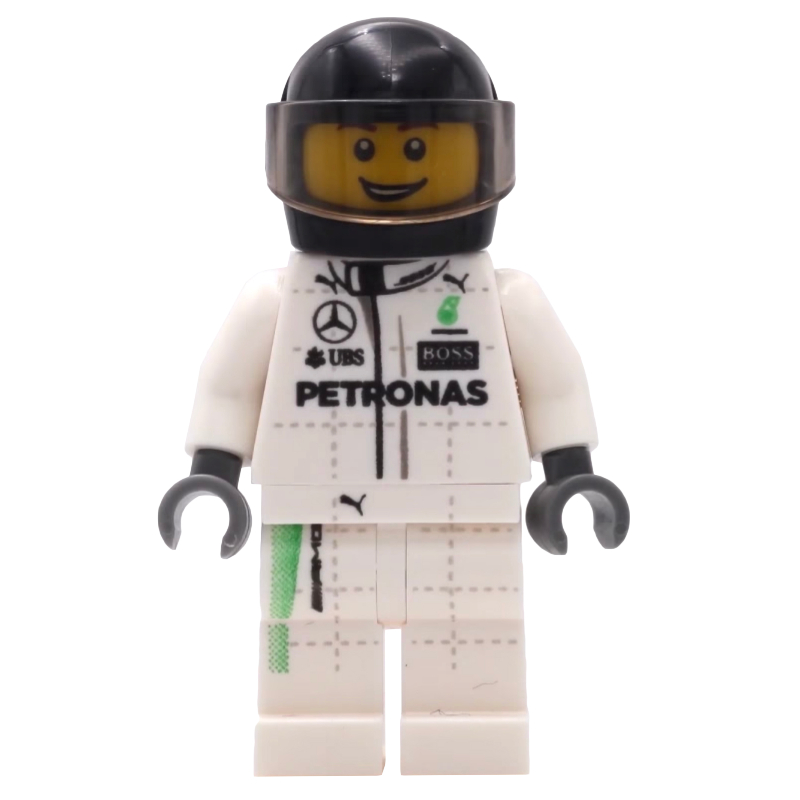 LEGO Race Driver, White Torso, White Legs, Black Helmet, Mercedes (fig-007545)