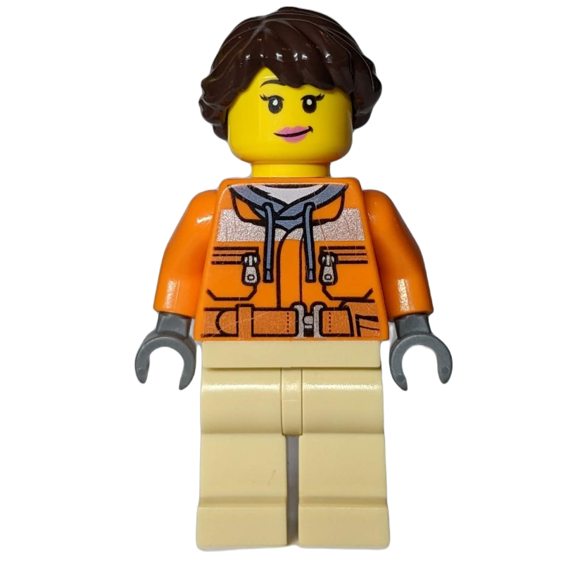 LEGO Orange Torso, Tan Legs, Dark Brown Hair (fig-007548)