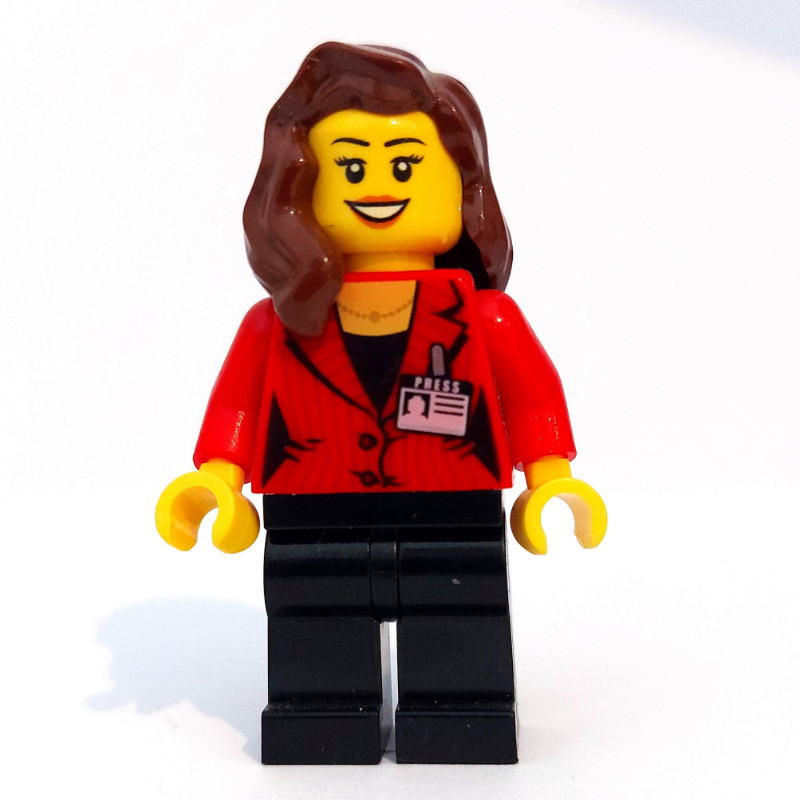 LEGO Woman, Red Jacket, Black Legs, Reddish Brown Long Hair (fig-007552)