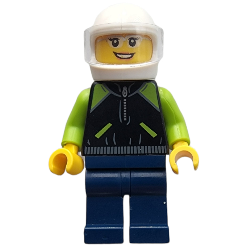 LEGO Race Driver, Black Torso, Dark Blue Legs, White Helmet, Porsche (fig-007553)
