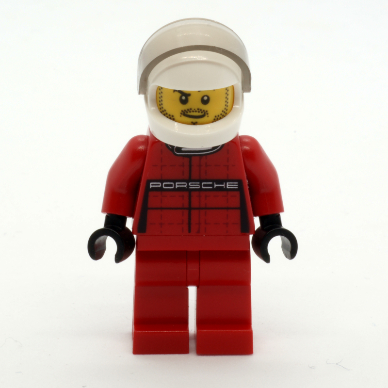 LEGO Race Driver, Red Torso, Red Legs, White Helmet, Porsche (fig-007556)