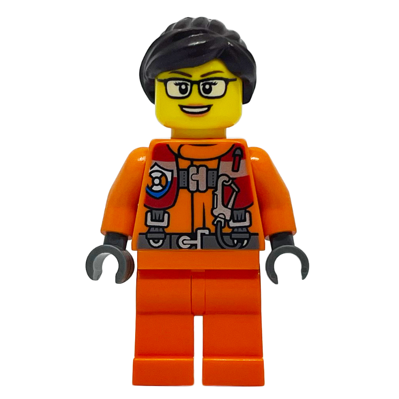 LEGO Coast Guard, Woman, Orange Jumpsuit, Reddish Brown Hair, Glasses (fig-007562)