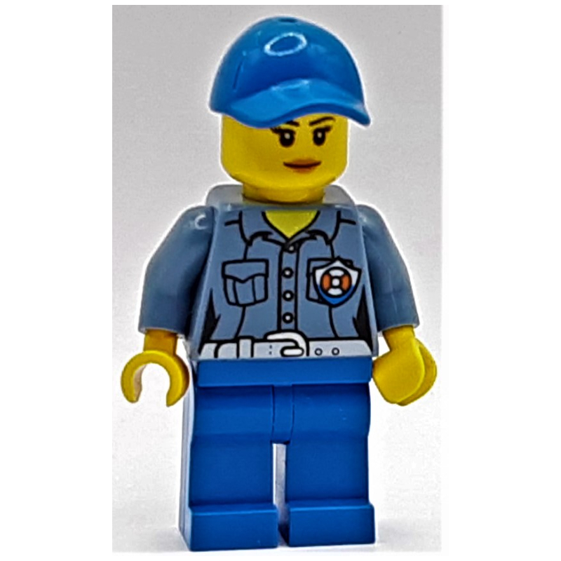 LEGO Coast Guard, Woman, Sand Blue Shirt with Badge, Blue Cap (fig-007563)