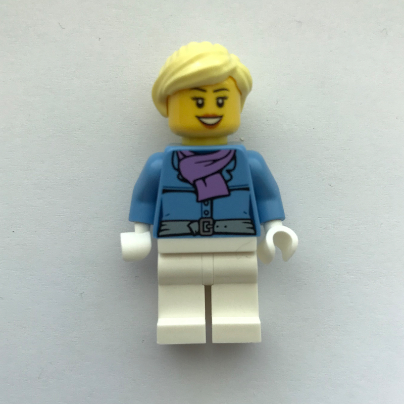 LEGO Woman, Medium Blue Jacket with Medium Lavender Scarf, White Legs (fig-007569)