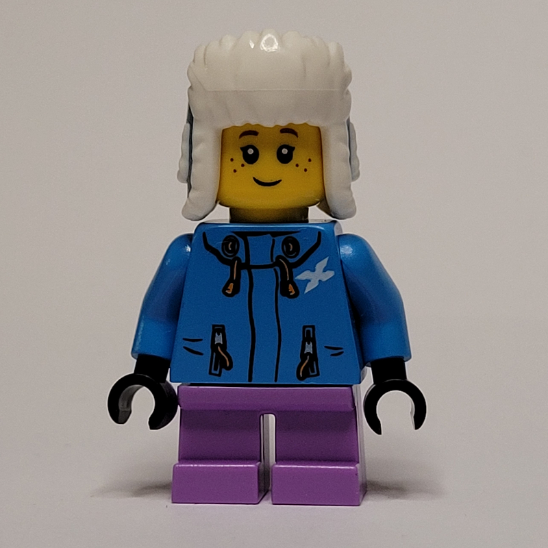 LEGO Girl, Dark Azure Ski Jacket, Short Medium Lavender Legs, Dark Azure Ushanka Hat (fig-007571)