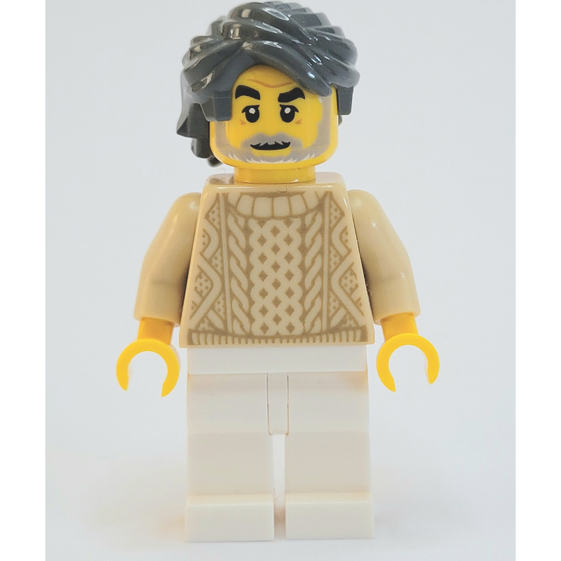 LEGO Man, Tan Sweater, White Legs, Dark Bluish Gray Hair, Beard (fig-007572)
