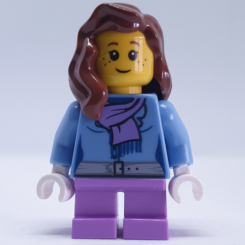 LEGO Girl, Medium Blue Jacket with Medium Lavender Scarf, Short Medium Lavender Legs, Reddish Brown Hair (fig-007577)