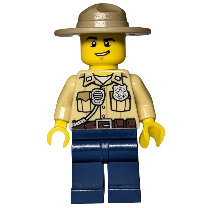 LEGO Swamp Police / Ranger, Tan Shirt with Badge and Radio, Dark Tan Campaign Hat, Dark Blue Legs (fig-007578)