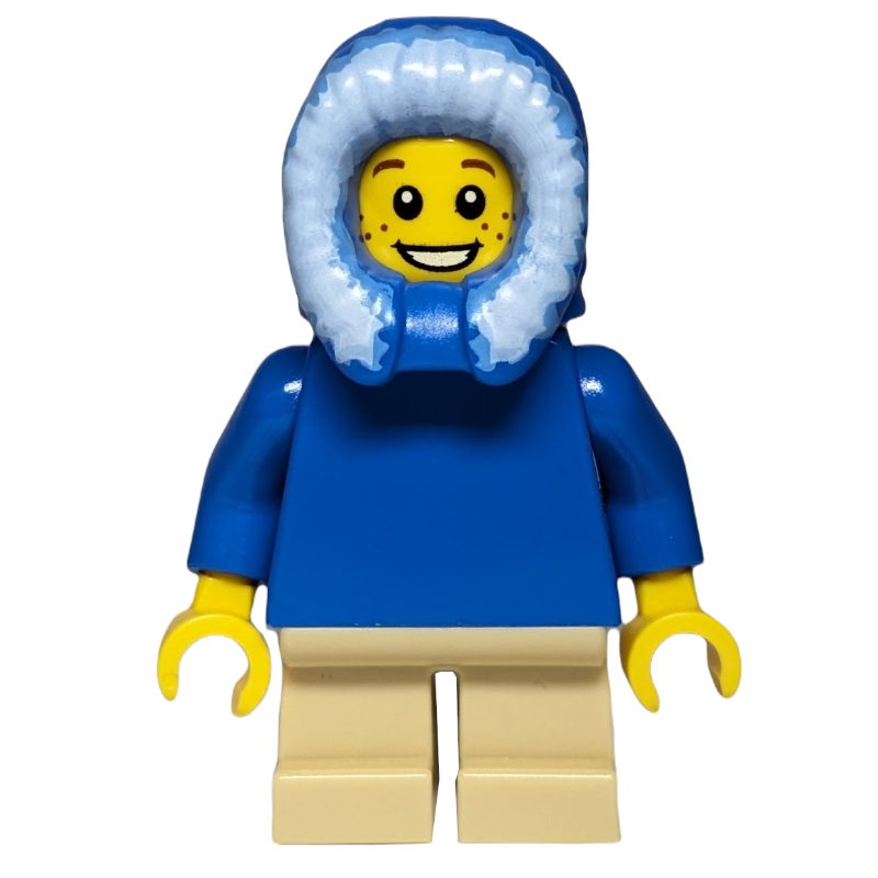 LEGO Boy, Plain Blue Torso, Short Tan Legs, Hood (fig-007581)