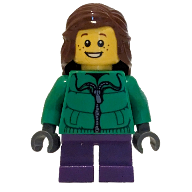 LEGO Girl, Green Jacket, Short Dark Purple Legs (fig-007585)