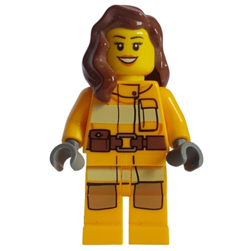 LEGO Firewoman, Bright Light Orange Fire Suit, Reddish Brown Hair (fig-007590)