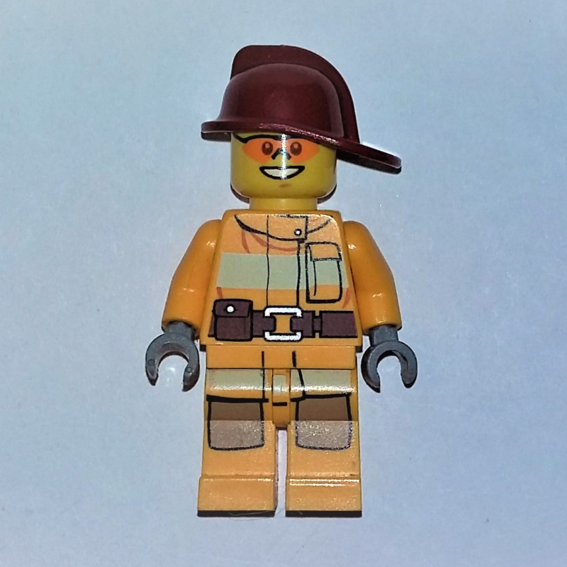 LEGO Fireman, Bright Light Orange Fire Suit, Dark Red Helmet, Orange Sunglasses (fig-007591)
