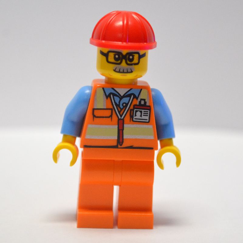 LEGO Worker - Orange Safety Vest, Orange Legs, Red Helmet (fig-007652)