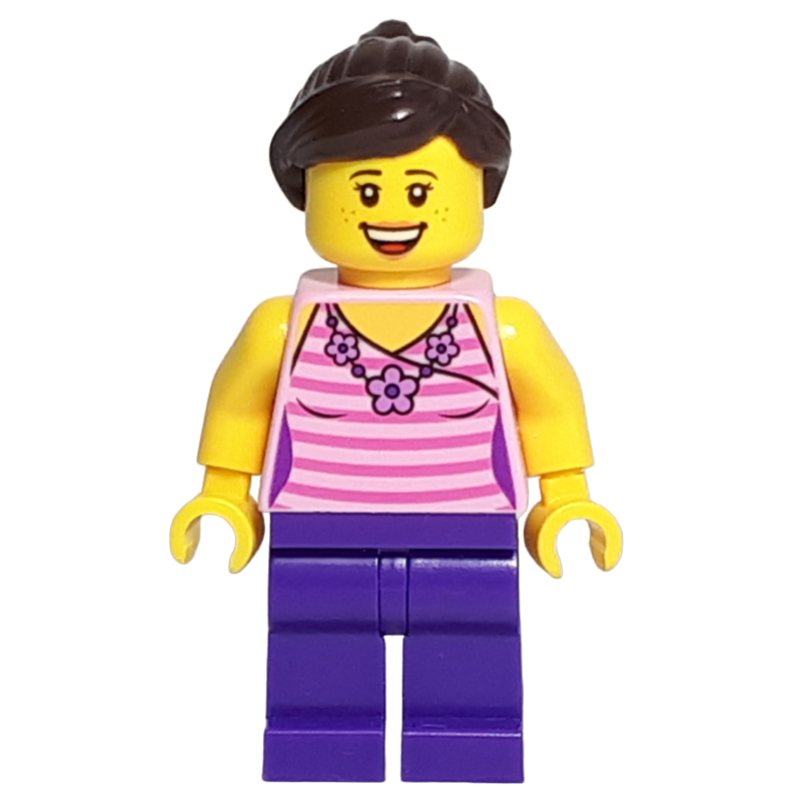 LEGO Yellow Torso, Dark Purple Legs, Dark Brown Hair (fig-007655)