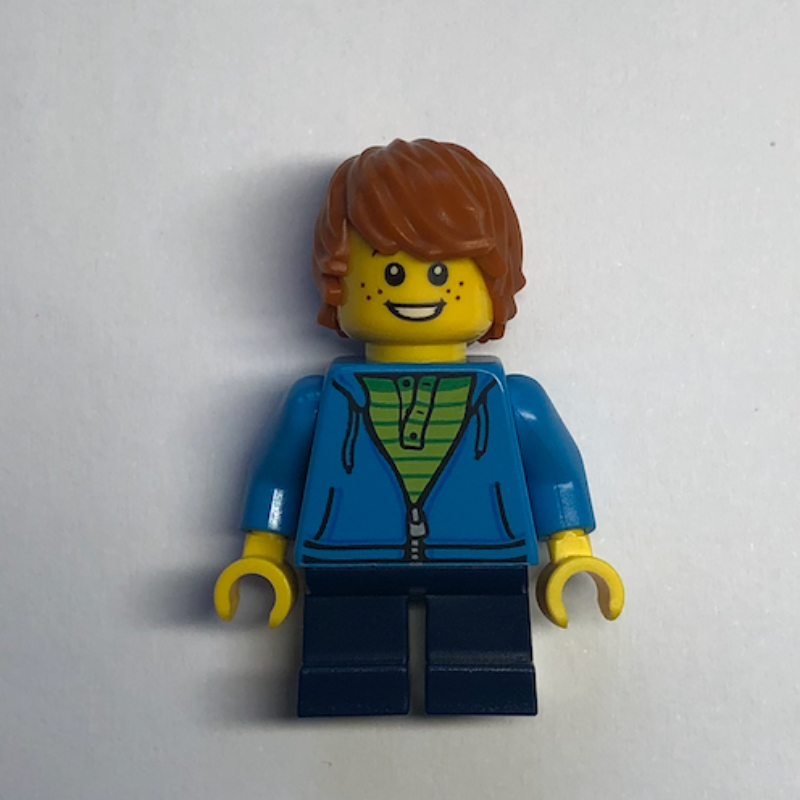 LEGO Boy, Dark Azure Torso, Dark Blue Legs, Dark Orange Hair (fig-007656)
