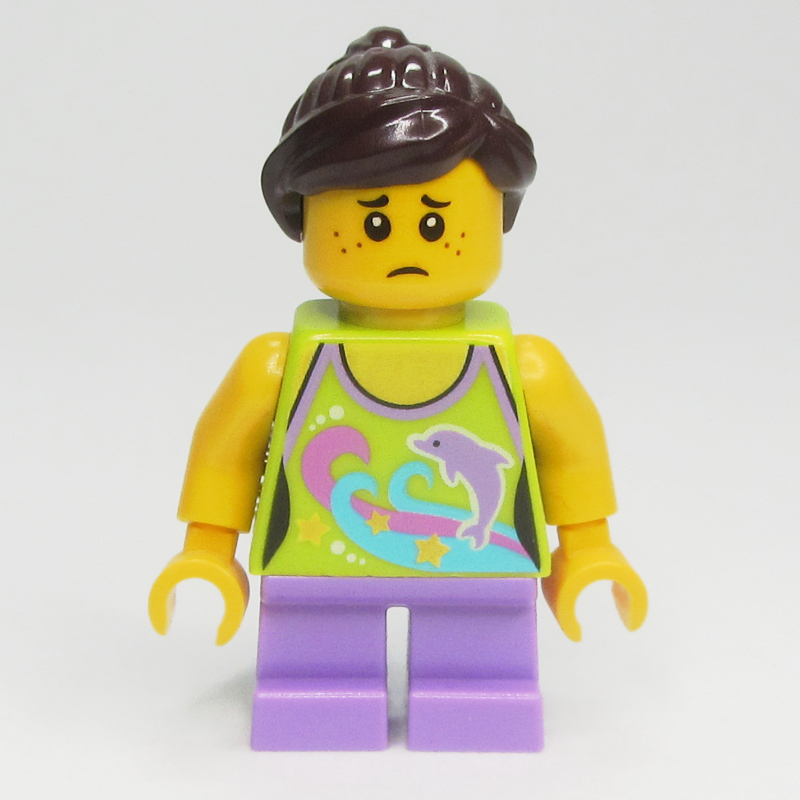 LEGO Kid - Lime Torso, Medium Lavender Legs, Dark Brown Hair (fig-007659)