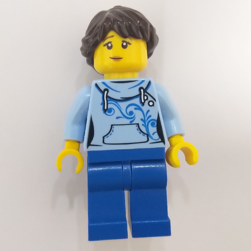 LEGO Bright Light Blue Torso, Blue Legs, Dark Brown Hair (fig-007664)