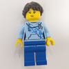 Bright Light Blue Torso, Blue Legs, Dark Brown Hair