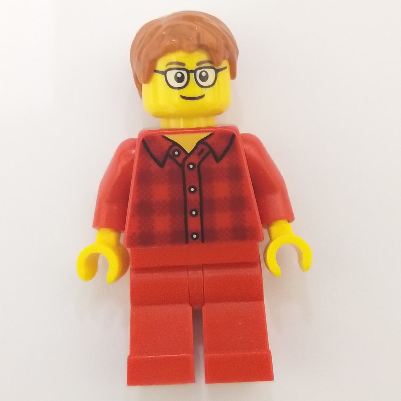 LEGO Red Flannel Torso, Red Legs, Dark Orange Hair, Glasses (fig-007667)
