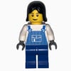 Woman, Blue and White Striped Overalls, Black Hair