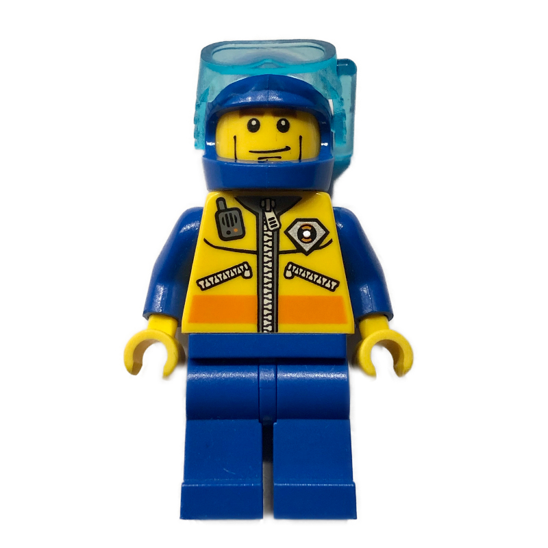 LEGO Coast Guard Diver, Yellow Jacket with Zipper, Radio, and Badge, Blue Helmet with Mask (fig-007686)