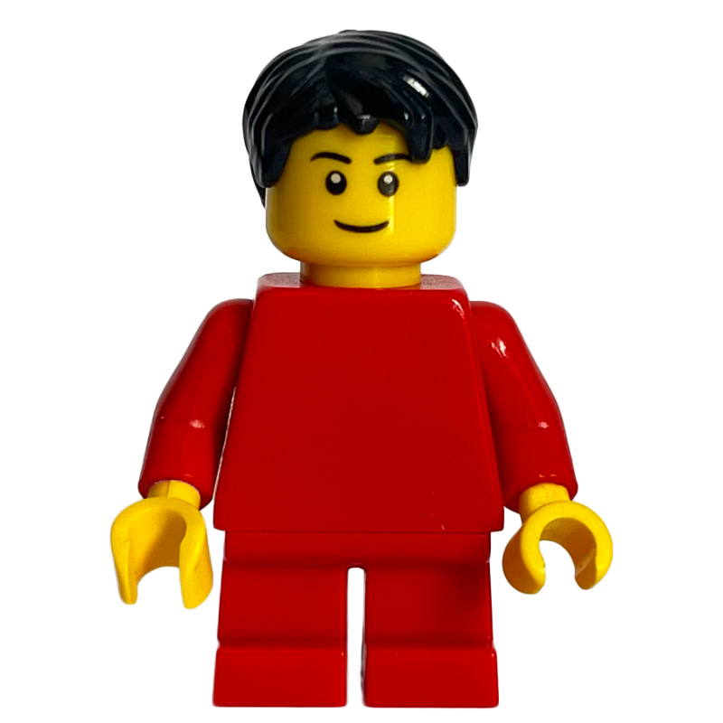 LEGO Boy, Plain Red Torso, Short Red Legs, Black Hair (fig-007701)