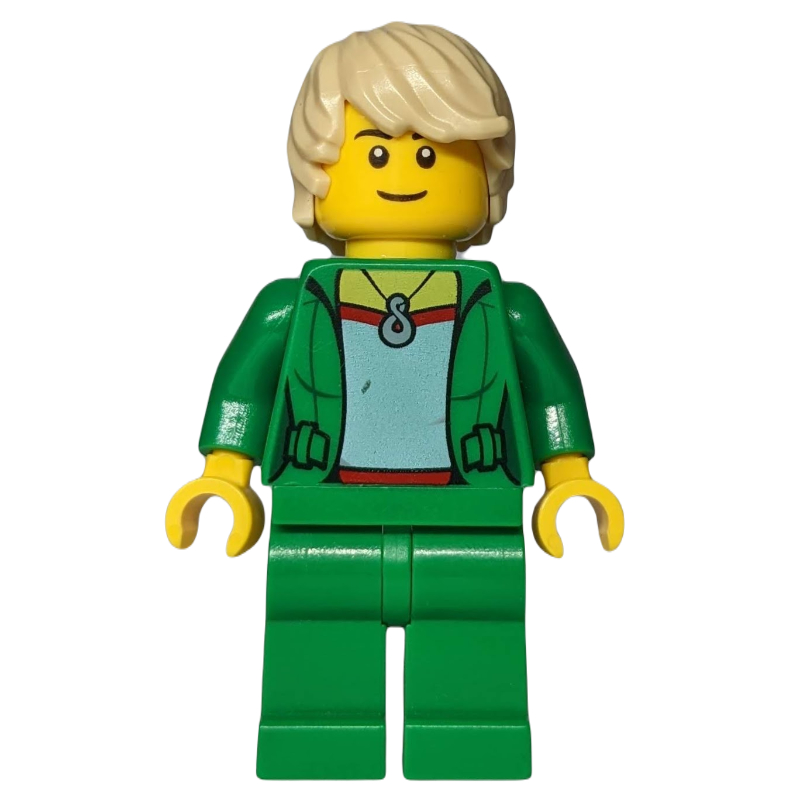 LEGO Woman, Open Green Jacket with Necklace, Tan Hair (fig-007708)