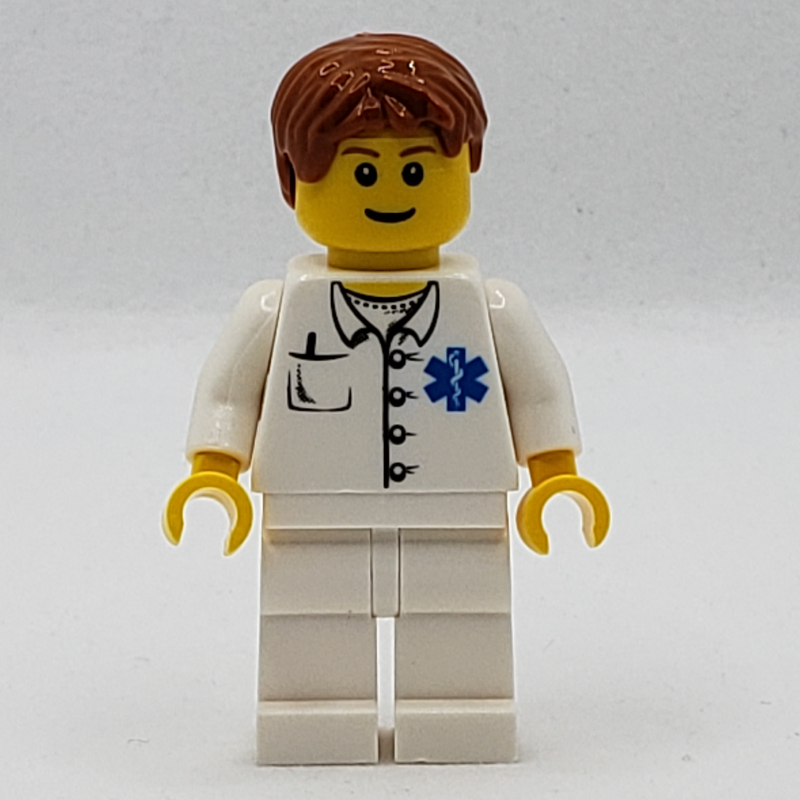 LEGO Doctor, White Shirt with Star of Life Logo, Dark Orange Hair, Reddish Brown Eyebrows (fig-007715)