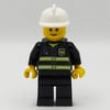 Fireman, Black Fire Jacket with Radio and Badge, White Helmet, Reddish Brown Eyebrows (3626b Head)