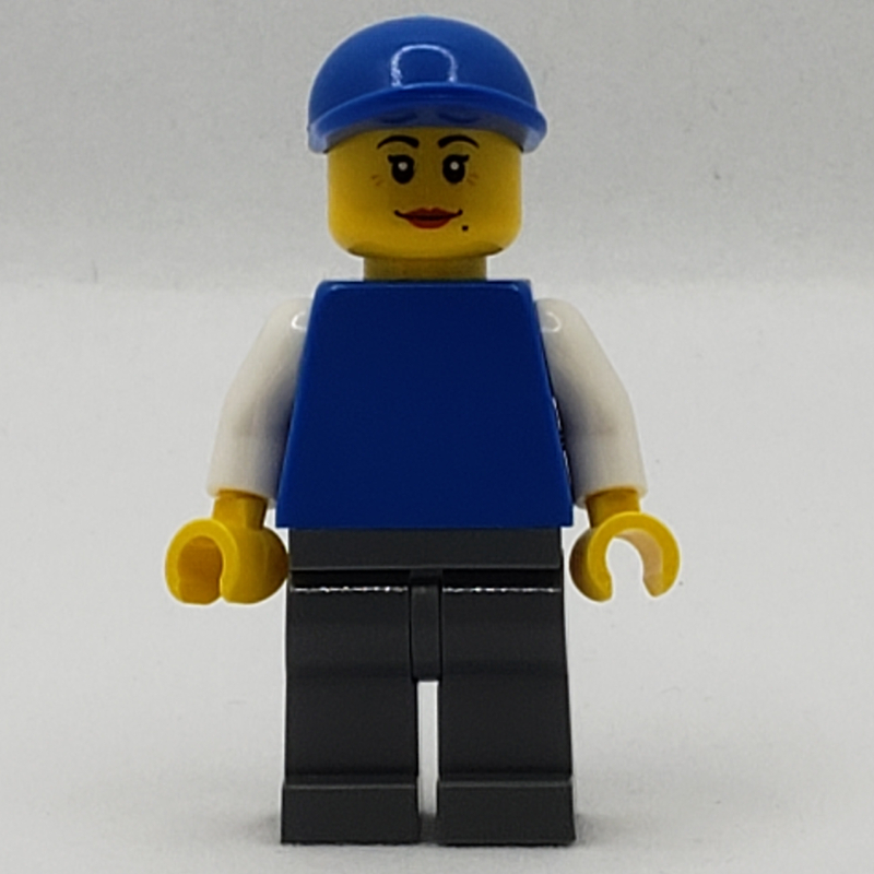 LEGO Woman, Plain Blue Torso, Dark Bluish Gray Legs, Blue Cap (fig-007723)