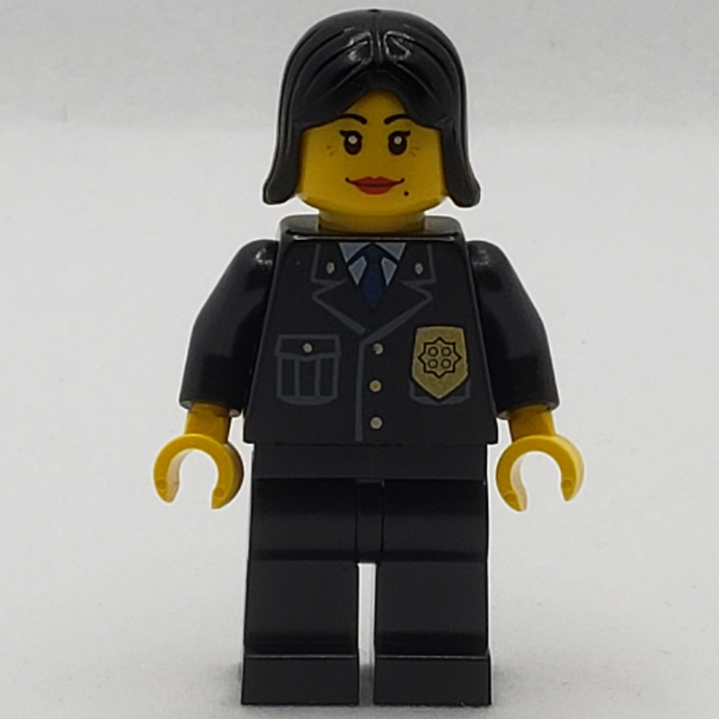 LEGO Policewoman, Black Jacket with Badge, Pocket, and Black Tie, Black Hair (fig-007724)
