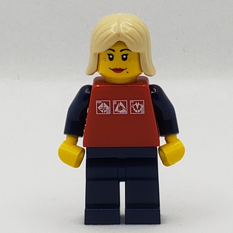 LEGO Woman, Red Shirt with Dark Blue Arms, Dark Blue Legs, Tan Hair (fig-007726)