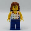 Woman, Tank Top with Rainbow Colored Stars, Blue Legs, Dark Orange Hair