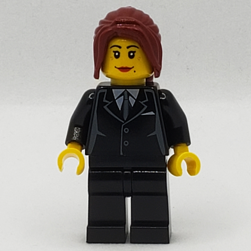 LEGO Woman, Black Suit with Tie, Dark Red Hair (fig-007729)