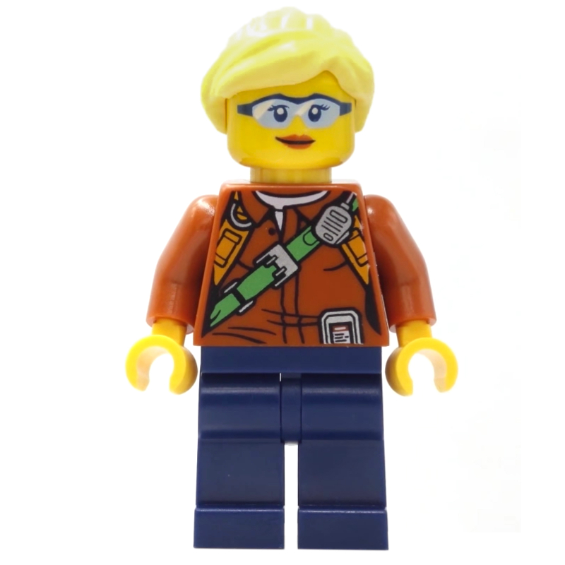 LEGO Explorer, Woman, Shirt with Radio and Green Belt, Bright Light Yellow Hair, Glasses (fig-007742)