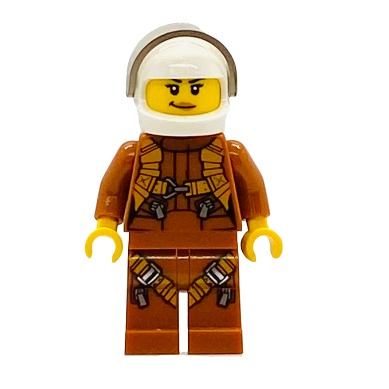 LEGO Pilot, Woman, Dark Orange Jumpsuit, White Helmet with Visor (fig-007743)