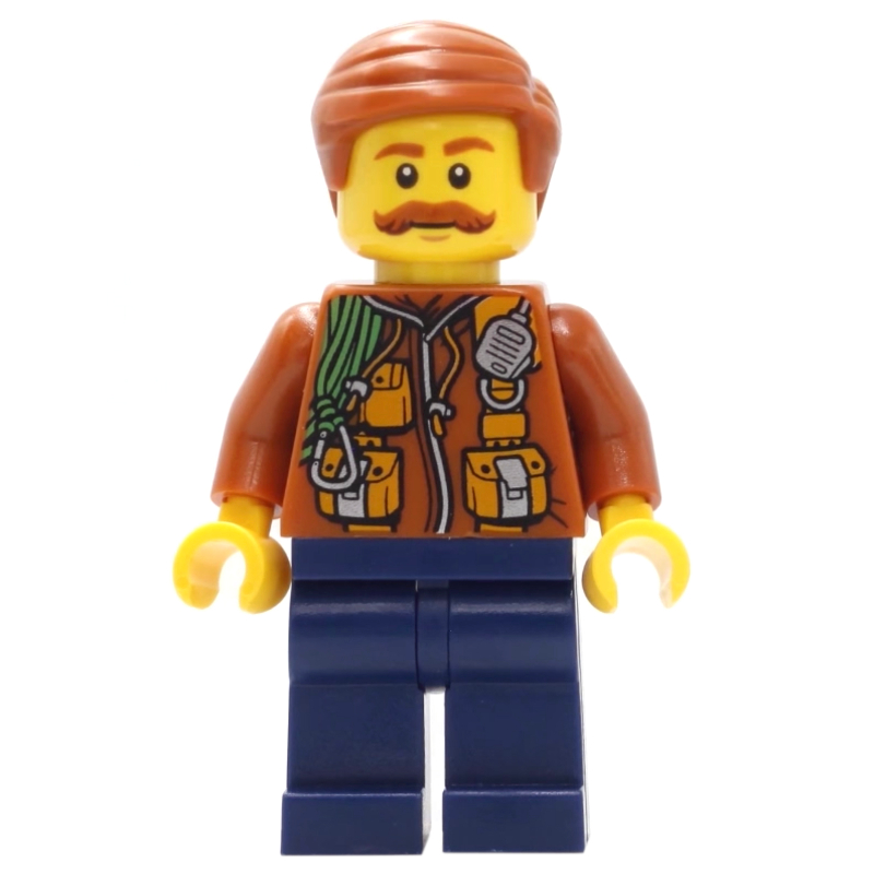 LEGO Explorer, Jacket with Pouches, Radio, and Rope, Dark Orange Hair, Moustache (fig-007744)