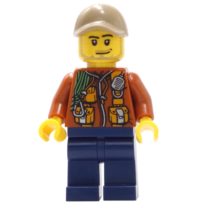 LEGO Explorer, Jacket with Pouches, Radio, and Rope, Dark Tan Cap, Stubble (fig-007745)