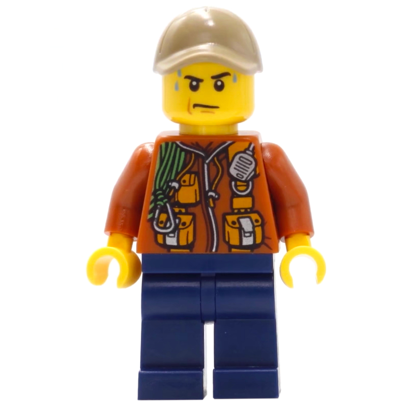 LEGO Explorer, Jacket with Pouches, Radio, and Rope, Dark Tan Cap, Sweat Drops (fig-007746)