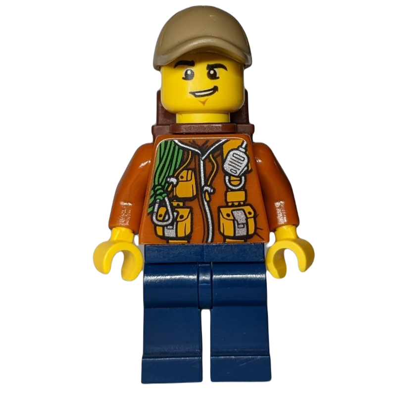 LEGO Explorer, Jacket with Pouches, Radio, and Rope, Dark Tan Cap, Backpack (fig-007748)